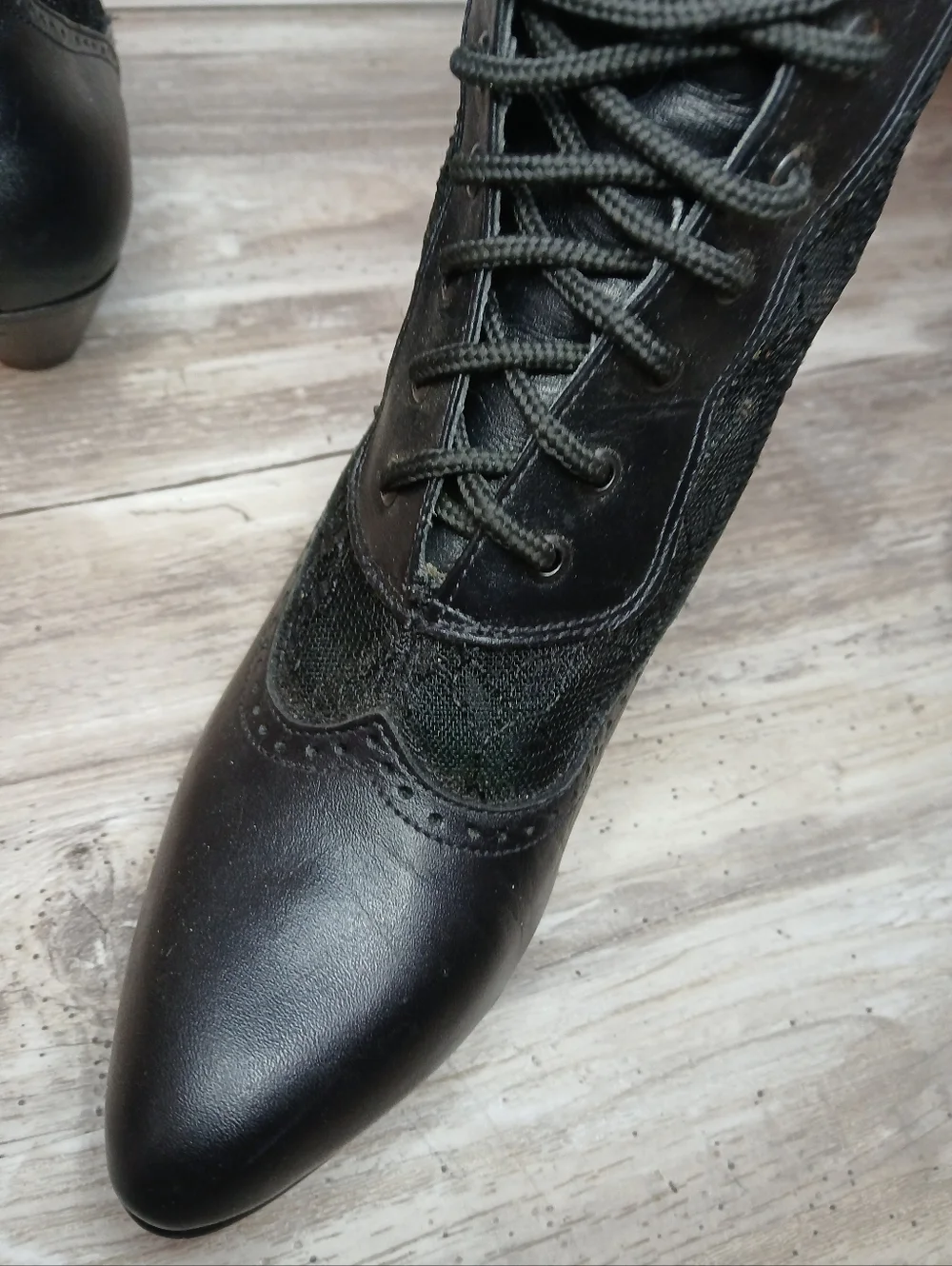 Whimsigoth Victorian Sheer Lace & Faux Leather Ankle Boots - Size 6 - Picture 5 of 11
